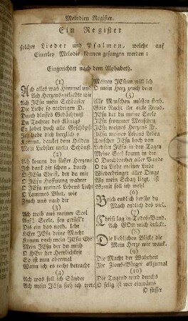 Ein Register solcher Lieder und Psalmen, welche auf Einerley Meloie können gesungen werden:
