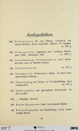 Antiquitäten (Nr. 339-424)