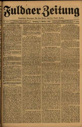Erste Ausgabe vom Samstag, den 09. Oktober 1920.