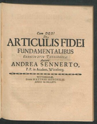 De Articulis Fidei Fundamentalibus Exercitatio Theologica