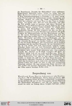 Besprechung von: Wendland, Hans, Martin Schongauer als Kupferstecher