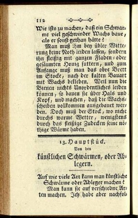 13. Hauptstück. Von den künstlichen Schwärmen, oder Ablegern.