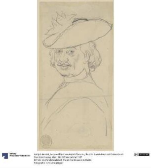 Leopold Fürst von Anhalt-Dessau, Brustbild nach links mit Ordensband. Durchzeichnung