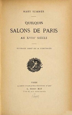 Quelques salons de Paris au XVIIIe siècle