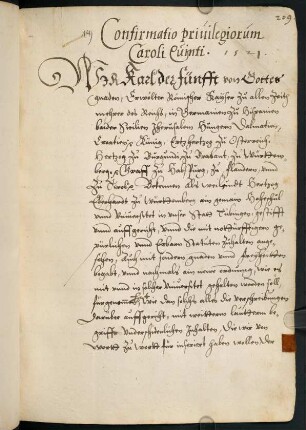Confirmatio privilegiorum Caroli Quinti vom 01.03.1521 [Bestätigung der Privilegien durch Karl V.; Ausfertigung: UAT U 14]