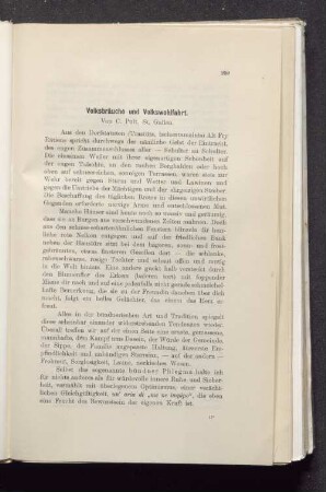 Volksbräuche und Volkswohlfahrt