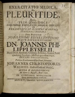Exercitatio Medica, De Pleuritide