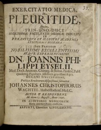 Exercitatio Medica, De Pleuritide
