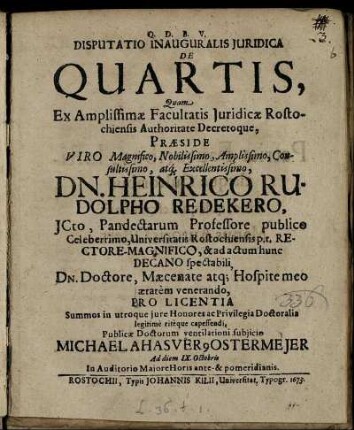 Disputatio Inauguralis Iuridica De Quartis
