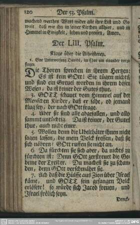 Der LIII. Psalm : Klage über die Atheisterey