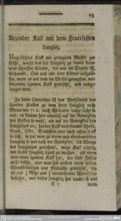 Aezender Kalk mit dem Feuerfesten Laugsalz