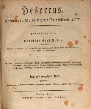 Hesperus : encyclopädische Zeitschrift für gebildete Leser. 1821,1, 1821,1 = Bd. 28
