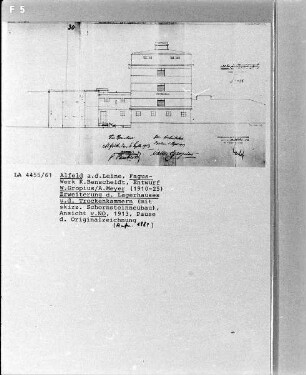Fagus-Werk, Aufriß der Erweiterung des Lagerhauses und der Trockenkammern von Nordosten