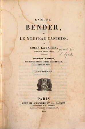 Samuel Bender, ou le nouveau candide, 1