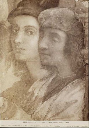 Raffaello Sanzio: Porträts von Sodoma und Raffael (Detail), Stanza della Segnatura, Vatikanspalast, Rom