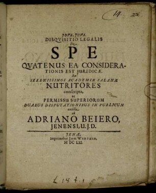 Disquisitio Legalis De Spe Quatenus Ea Considerationis Est Iuridicae