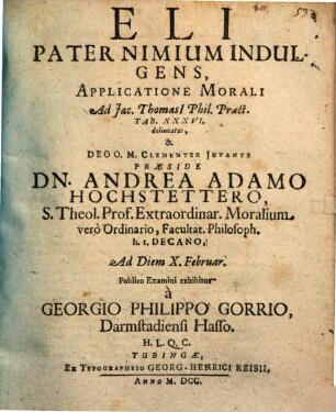 Eli Pater Nimium Indulgens