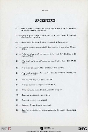 Argenterie (Nr. 28-60)
