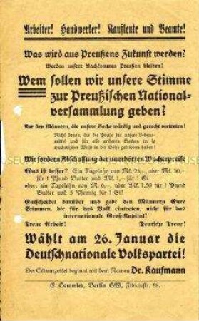 Wahlflugblatt der DNVP zur Wahl der preußischen Landesversammlung 1919