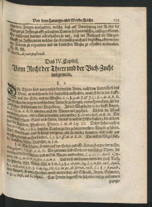 Das IV. Capitel, Vom Recht der Thiere und der Vieh-Zucht insgemein