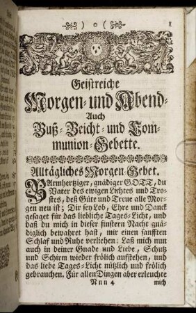 Geistreiche Morgen- und Abend- Auch Buß- Beicht- und Communion-Gebette.
