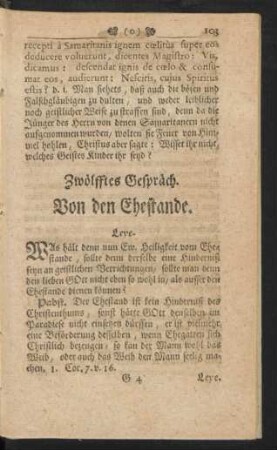 Zwölftes Gespräch. Von den Ehestande