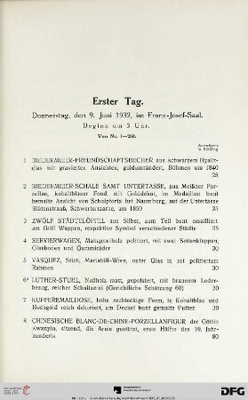 Erster Tag: Donnerstag, den 9. Juni 1932, im Franz-Josef-Saal, Beginn um 3 Uhr (Nr. 1-280)