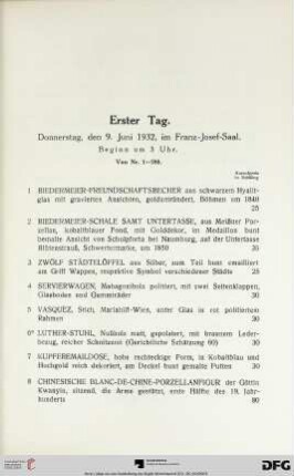 Erster Tag: Donnerstag, den 9. Juni 1932, im Franz-Josef-Saal, Beginn um 3 Uhr (Nr. 1-280)