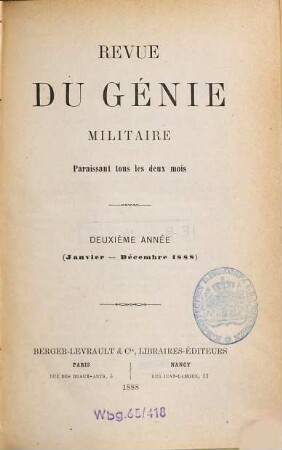 Revue du génie militaire. 2 = A. 2. 1888