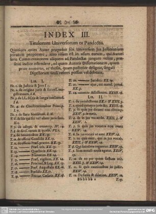 Index III. Titulorum Universorum ex Pandectis
