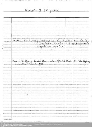 Festschrift Register - Mothes, Kurt