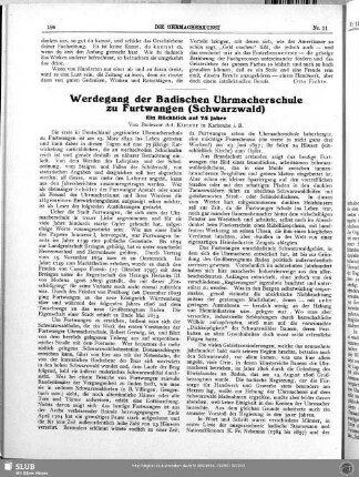 Werdegang der Badischen Uhrmacherschule zu Furtwangen (Schwarzwald)
