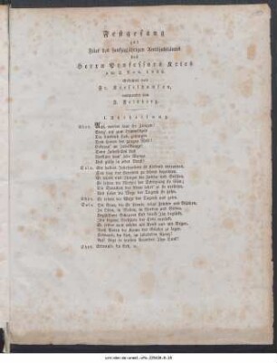 Festgesang zur Feier des funfzigjährigen Amtsjubiläums des Herrn Professors Kries am 2. Nov. 1839