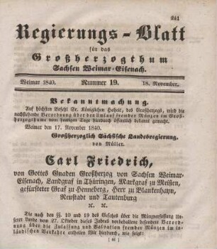 Nr. 19 : 18. November 1840