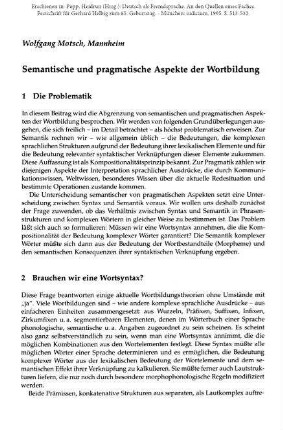 Semantische und pragmatische Aspekte der Wortbildung
