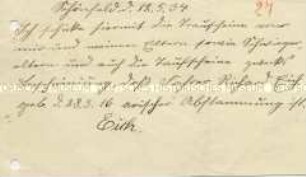 Handschriftlicher Brief zur Übersendung von Trau- und Taufscheinen der Eltern und Schwiegereltern mit der Versicherung der "arischen Abstammung" - Familienkonvolut