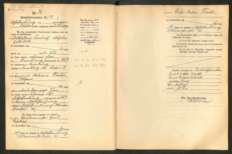 Standesamtsbuch der Stadt Aschaffenburg: Eheschließungen 252/1930 - 130/1931