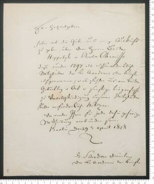 Brief von Gottfried Schadow an Adelbert von Chamisso
