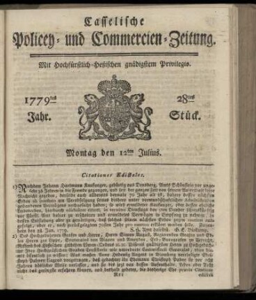 28tes Stueck, Montag den 12ten Julius. 1779