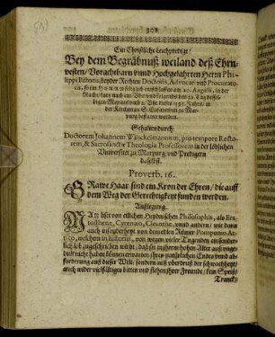 Ein Christliche Leichpredigt/ Bey dem Begräbnuß weiland deß Ehrnvesten/ Vorachtbarn unnd Hochgelahrten Herrn Philippi Pistoris [...]