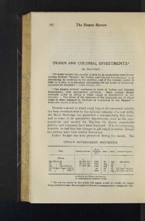 Indian and Colonial Investments