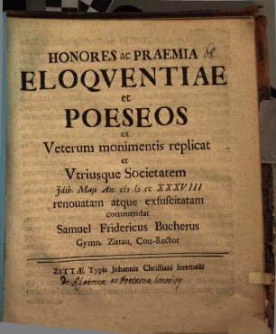 Honores ac praemia eloquentiae et poëseos ex veterum monumentis
