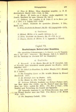 Capitel VI. Bearbeitungen Molière'scher Komödien.