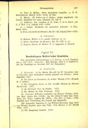 Capitel VI. Bearbeitungen Molière'scher Komödien.