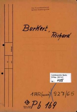 Personenheft Richard Burkert (*26.07.1901), Kriminaloberassistent