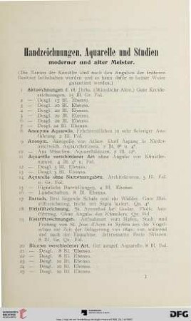Handzeichnungen, Aquarelle und Studien (Nr. 1-234)