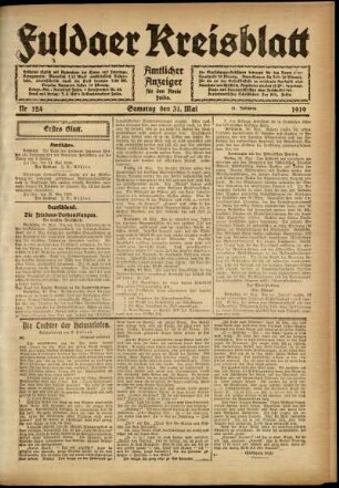 Erste Ausgabe vom Samstag, den 31. Mai 1919.
