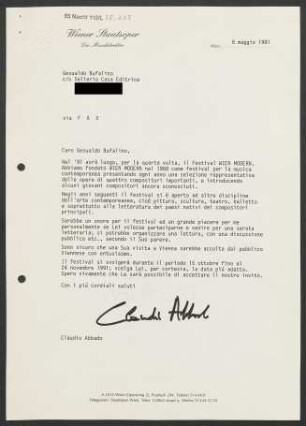 Brief an Gesualdo Bufalino, 08.05.1991