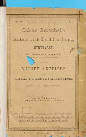 Bücher-Anzeiger aus verschiedenen Wissenschaften und der schönen Literatur. 4. 1879