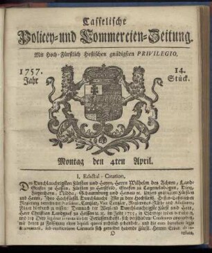 14. Stueck, Montag den 4ten April 1757